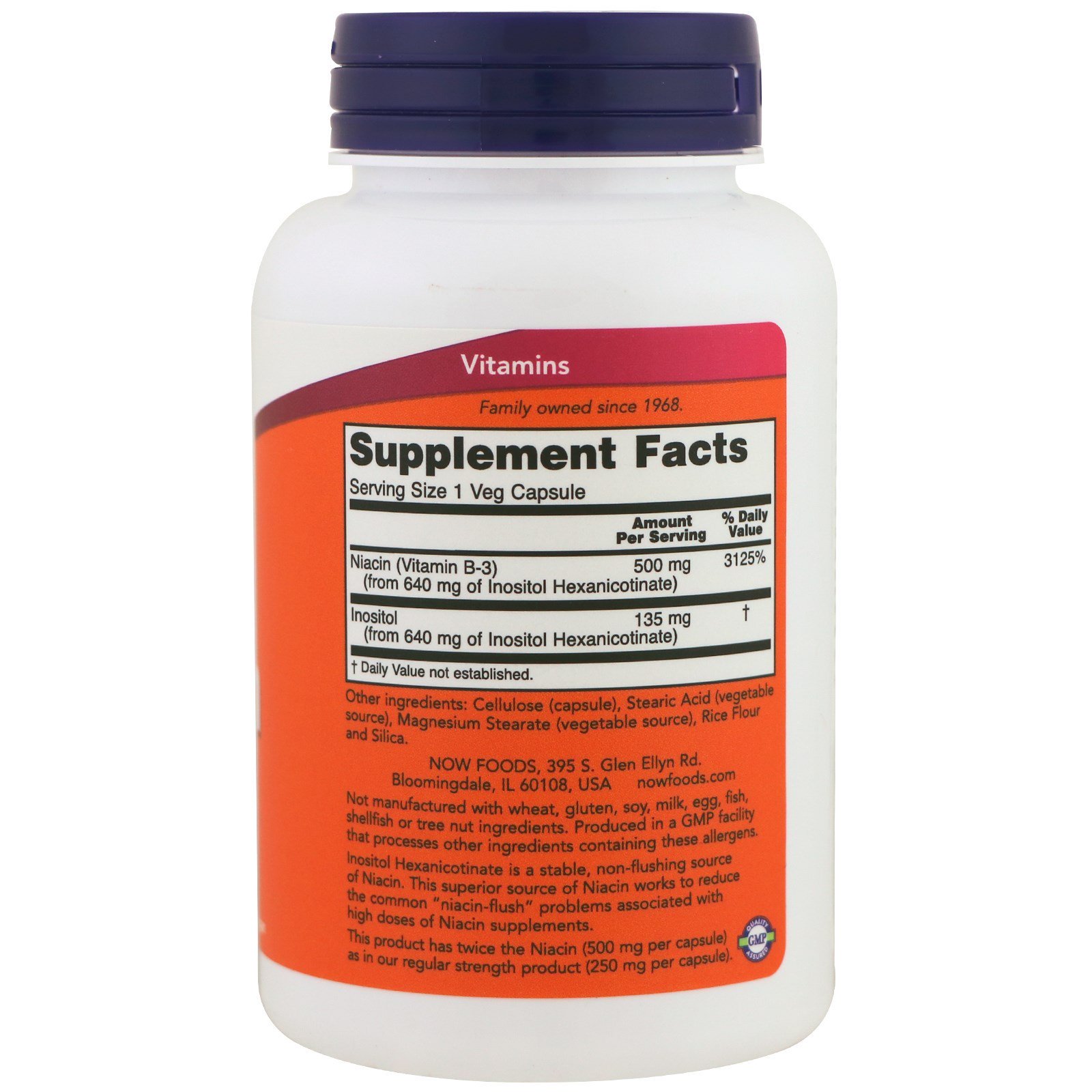 NOW Flush Free Niacin 500 mg. 90 капс